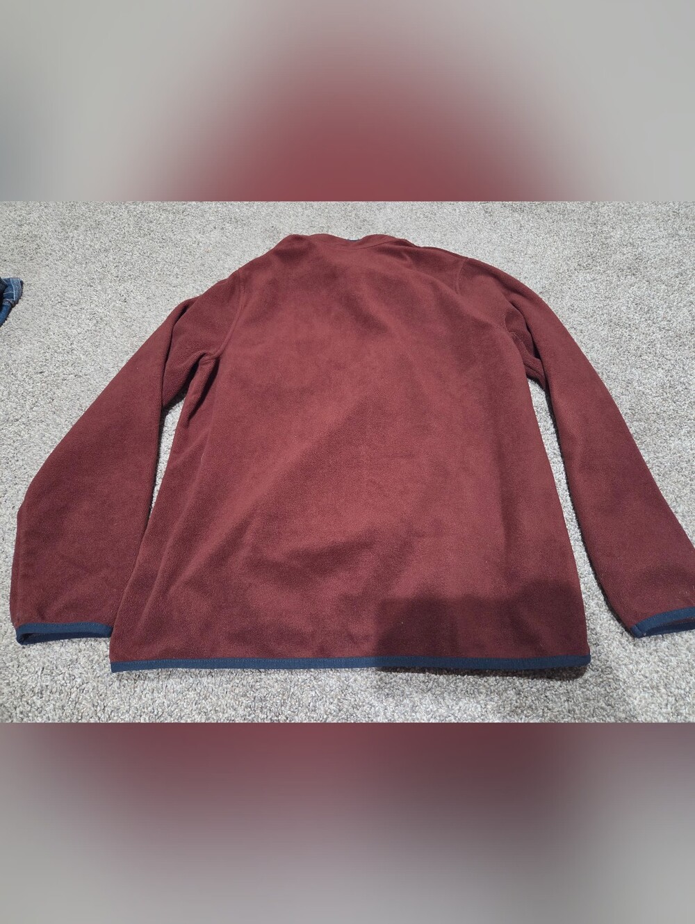 32 Degrees Burgundy Quarter Button Fleece Sweater with Navy Trim Size Medium - Picture 6 of 6